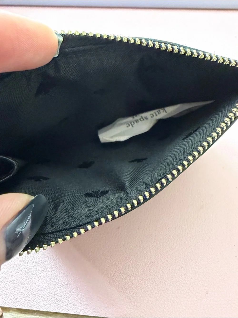 kate spade Black Saffiano Leather Key & Card Holder with Gold Hardware